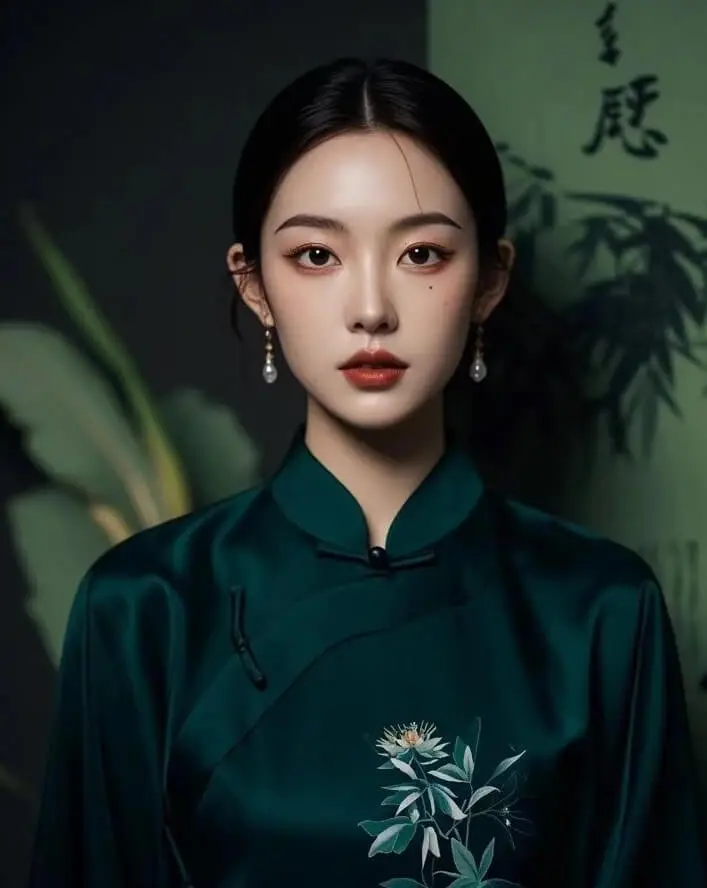 Exquisite ai Chinese makeup style face beauty, featuring a natural and flawless base, embodying the elegance and tranquility of traditional Eastern beauty