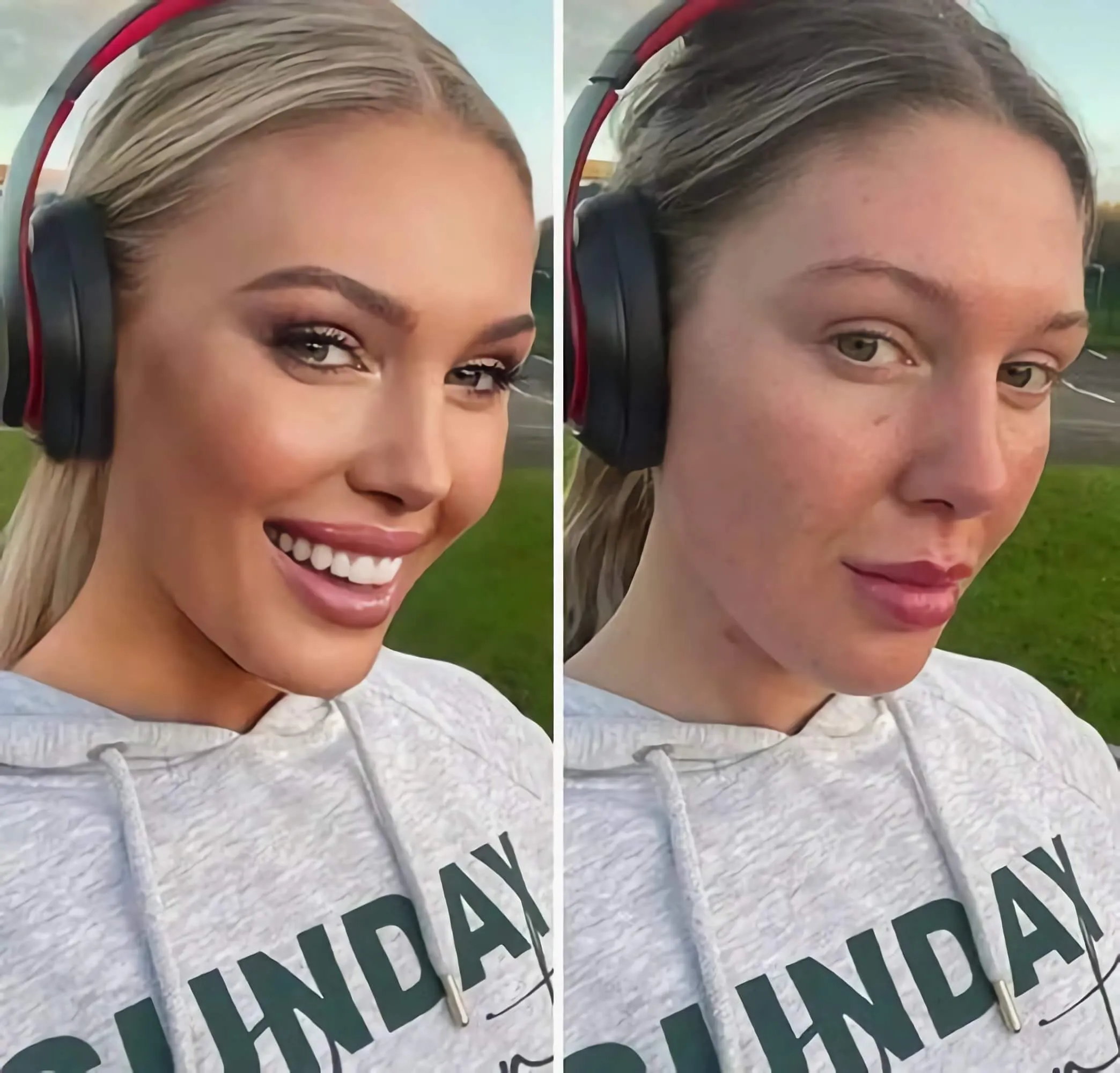 Before and after AI makeup, highlighting the natural and precise makeup application